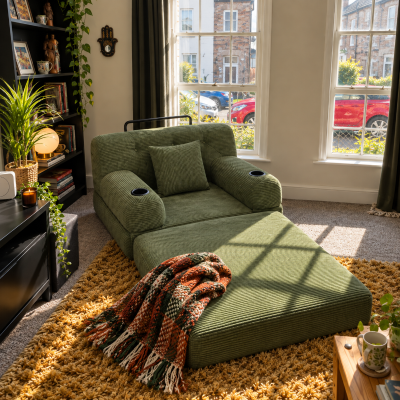 1-Seater Sleeper Sofa with Metal Frame and High-Density Foam, 107L x 80W x 81H cm, Green