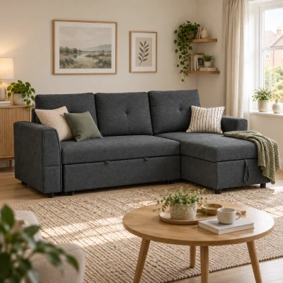 HOMCOM 3-Seater Sofa Bed L-Shaped Click Clack Dark Grey