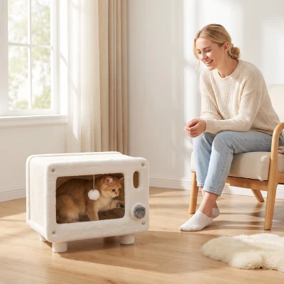 PawHut Kattenhuis in tv-design met hangmat en speelbal, sisal krabmat, voor katten tot 7 kg, 50 x 33 x 42 cm