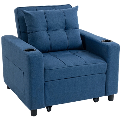 HOMCOM Convertible Sofa Bed Sleeper Chair - Dark Blue