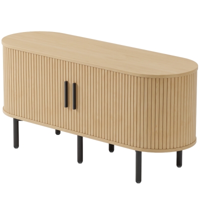 HOMCOM Meuble TV 106cm Chêne 2 Portes Coulissantes 4 Étagères