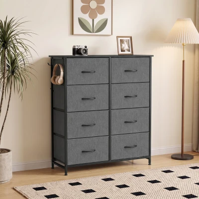 HOMCOM Chest of Drawers 8-Fabric Tall Storage Unit Grey