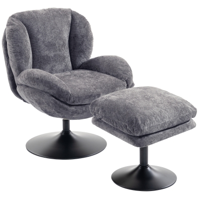 HOMCOM Modern Swivel Chenille Lazy Chair & Ottoman Dark Grey