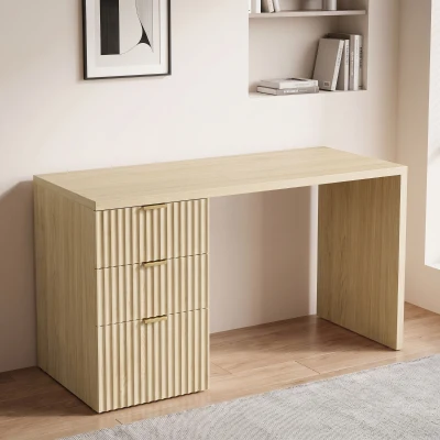 HOMCOM Bureau Chêne 120x50cm 3 Tiroirs Rangement Réversible