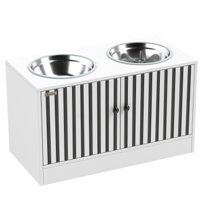 PawHut Station Chien 2 Bols Inox Armoire Rangement Blanc