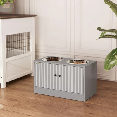 PawHut Station Chien Grands Chiens 2 Bols Inox Armoire Gris