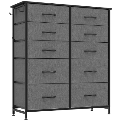HOMCOM Chest of Drawers 10-Fabric Tall Storage Steel Grey