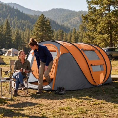 Outsunny Tenda da Campeggio 3 Posti 2 Porte 4 Finestre Arancione