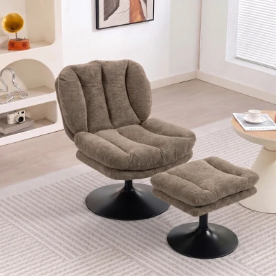 HOMCOM Fotoliu lounge cu taburet, rotire 360°, din catifea Raindrop, taburet reglabil pe înălțime, Maro