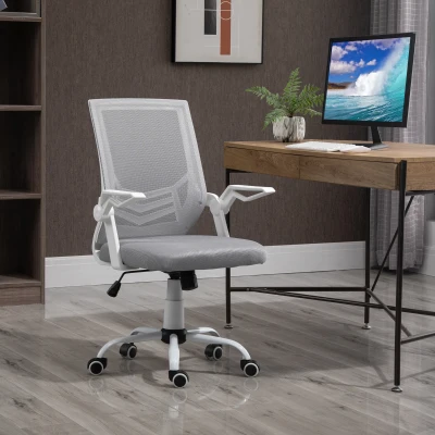 Vinsetto Silla de Oficina Ergonómica Silla de Malla con Altura Ajustable Reposabrazos Abatible Soporte Lumbar Transpirable 62,5x55x94-104 cm Gris
