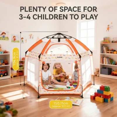 Pop-Up Baby Playpen with Removable Canopy, 150L x 150W x 105H cm, Beige