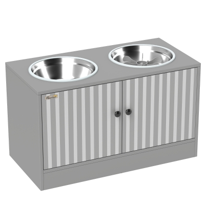 PawHut Station Chien Grands Chiens 2 Bols Inox Armoire Gris
