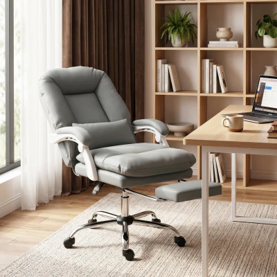 HOMCOM Velvet Executive Office Chair Reclining Footrest Grey
