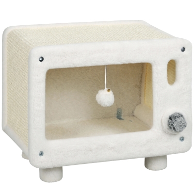 PawHut Kattenhuis in tv-design met hangmat en speelbal, sisal krabmat, voor katten tot 7 kg, 50 x 33 x 42 cm