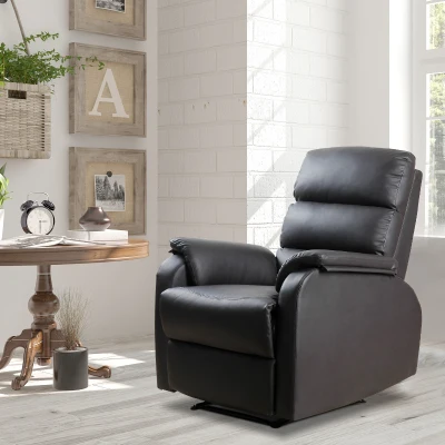 HOMCOM Sillón Relax Reclinable Manual, Sillón Relax Tapizado en PU con Reposapiés Retráctil, Acolchado Grueso, Butaca Reclinable hasta 160º, para Salón, Dormitorio, Marrón, 75x92x99 cm