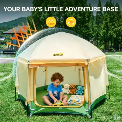 Pop-Up Baby Playpen with Removable Canopy, 150L x 150W x 105H cm, Green