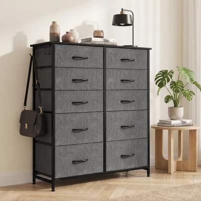 HOMCOM Chest of Drawers 10-Fabric Tall Storage Steel Grey