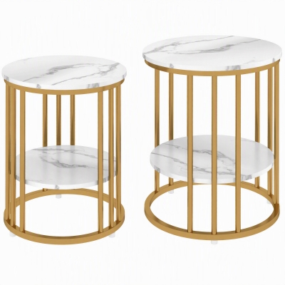 HOMCOM Tables Basses Rondes Effet Marbre avec Rangement Or