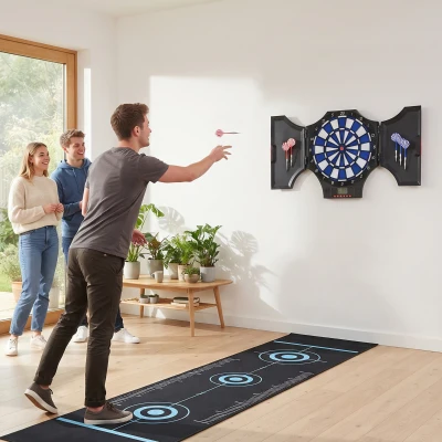 SPORTNOW Alvo Eletrónico Dobrável com 31 Jogos para 8 Jogadores com 6 Dardos e 6 Pontas de Substituição Ecrã LCD 83x4x45 cm Preto