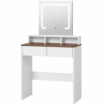 HOMCOM Vanity Dressing Table LED Mirror 2 Drawers Walnut