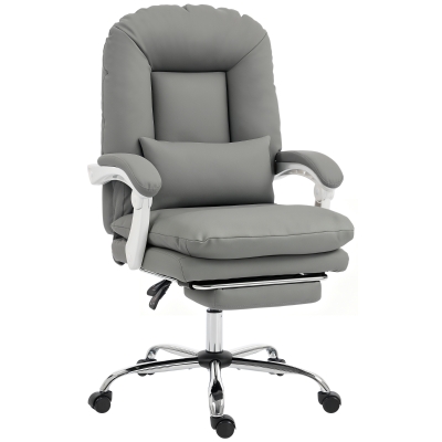HOMCOM Velvet Executive Office Chair Reclining Footrest Grey