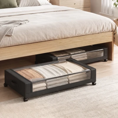 HOMCOM Conjunto de 2 Caixas de Arrumação debaixo da Cama com Rodas 40 L Organizador de Sapatos em Tecido Oxford Preto