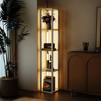 HOMCOM Floor Lamp with Shelves Oak