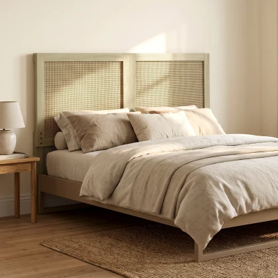 HOMCOM Cabeceira de Madeira com Efeito Rattan, Design Boho, para Quarto, 140 x 4 x 87 cm, Carvalho