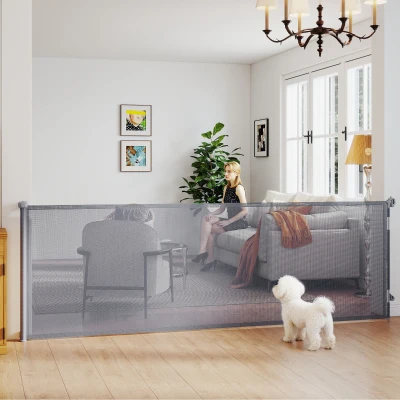 PawHut Retractable Dog Gate Mesh for Stairs Doorways Black