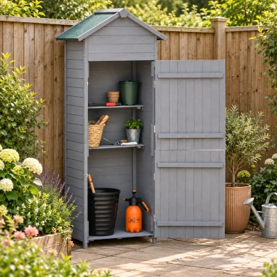 Outsunny Wooden Garden Storage Shed Dark Grey 189x82cm
