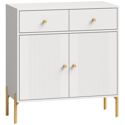 HOMCOM Bufet pentru living, mobilier de depozitare cu 2 uși, 2 sertare, rafturi reglabile și picioare metalice, 80 x 39 x 86 cm, Alb