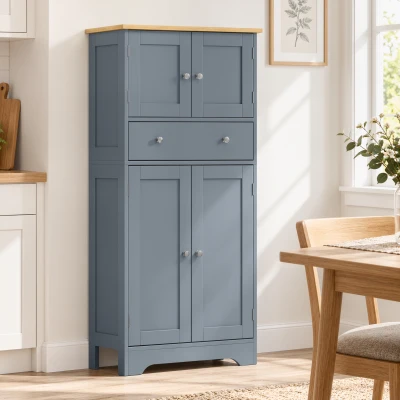 HOMCOM Modern Kitchen Storage Cabinet with Shelves Grey Blue