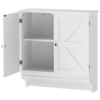HOMCOM Armário de Parede para Banheiro Poupa-Espaço com 2 Portas e Porta-Toalhas Branco