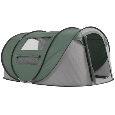 Outsunny Tienda de Camping Pop-up con Ventanas Bolsillos y Bolsa de Transporte Impermeable Anti-UV 263,5x220x123 cm Verde y Gris
