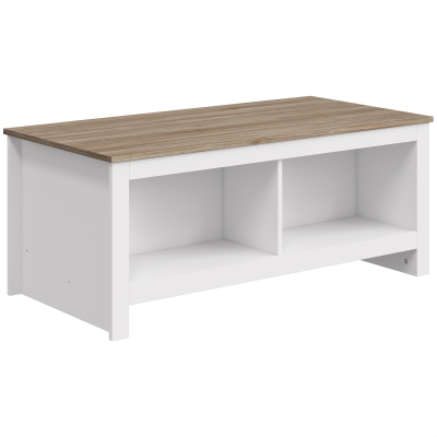 HOMCOM Masă de cafea dreptunghiulară, masă de salon modernă cu 4 compartimente deschise, 110 x 55 x 45,5 cm, stejar și alb