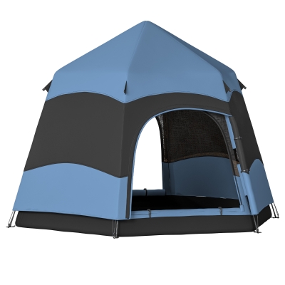 Outsunny 4-Man Hexagon Dome Tent Blue & Black