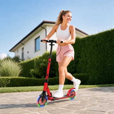 SPORTNOW Klapproller für Erwachsene aus Aluminium mit verstellbarem Lenker Leuchträder Vorderdämpfung Doppelbremse