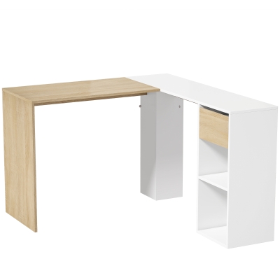 HOMCOM Bureau d’Angle L 120x110cm Tiroir 2 Étagères Blanc Naturel