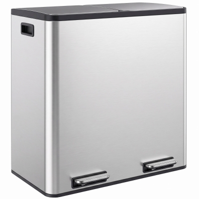 HOMCOM 2 x 30 L Küchenmülleimer, Edelstahl-Treteimer mit herausnehmbaren Inneneimern und Soft-Close-Deckeln, silber
