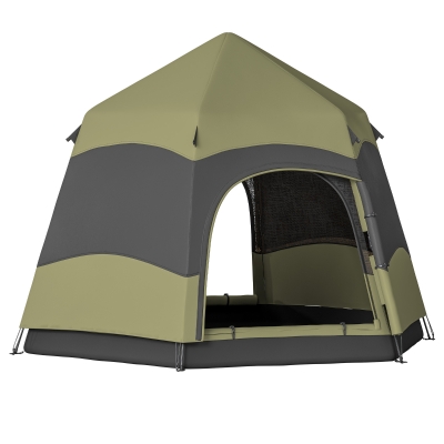 Outsunny Hexagon Camping Tent 6-Man with Carry Bag Green/Grey