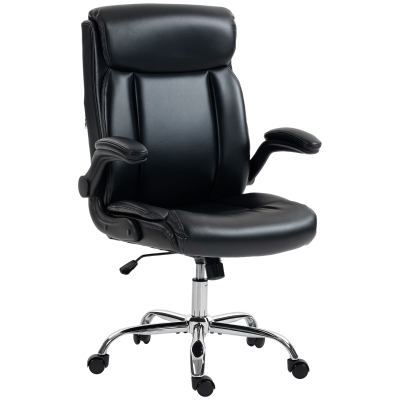HOMCOM Scaun de birou ergonomic cu brațe rabatabile, scaun din PU, înălțime reglabilă, funcție de balans, negru