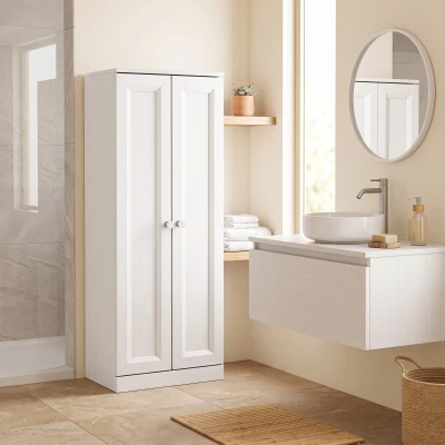 HOMCOM Móvel de Casa de Banho Estreito Móvel de Armazenamento de Pé com 2 Portas e 3 Prateleiras para Sala Quarto Branco