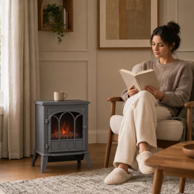 HOMCOM Electric Fireplace Log Burner LED Flame 2000W Grey