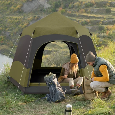 Outsunny Hexagon Camping Tent 6-Man with Carry Bag Green/Grey