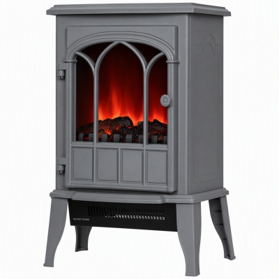 HOMCOM Electric Fireplace Log Burner LED Flame 2000W Grey