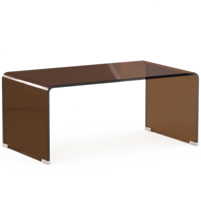 HOMCOM Masă de cafea din sticlă, masă de living dreptunghiulară cu design modern cu margini rotunjite sigure, maro transparent