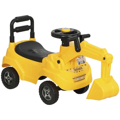 AIYAPLAY Ride On Tractor Digger Adjustable Bucket Storage Yellow