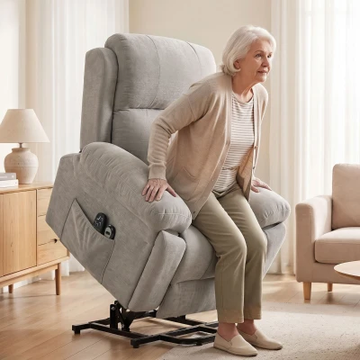 HOMCOM Fauteuil Releveur Massant Chauffant Chenille Beige