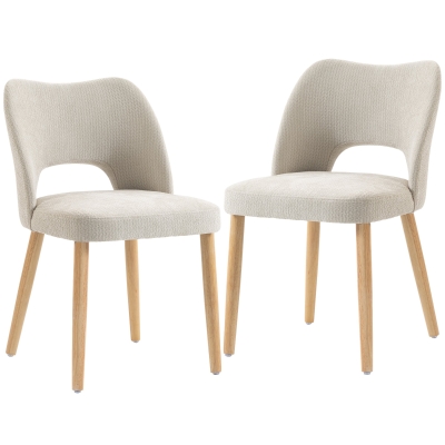 HOMCOM Dining Chairs Set Chenille Rubberwood Legs Beige