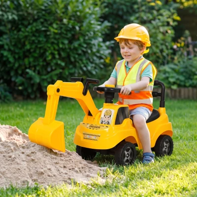AIYAPLAY Ride On Tractor Digger Adjustable Bucket Storage Yellow